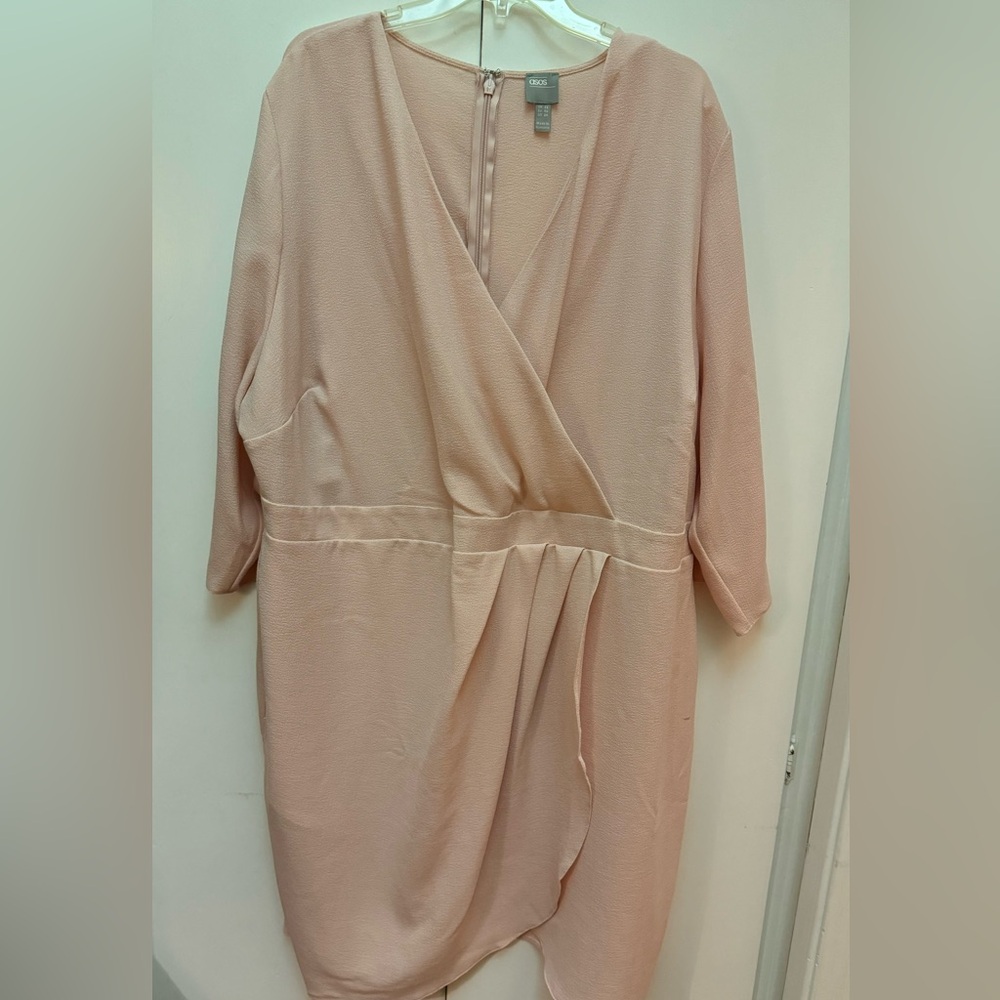 ASOS Light pink, faux wrap dress with wrap tulip skirt. 3/4 length sleeves.